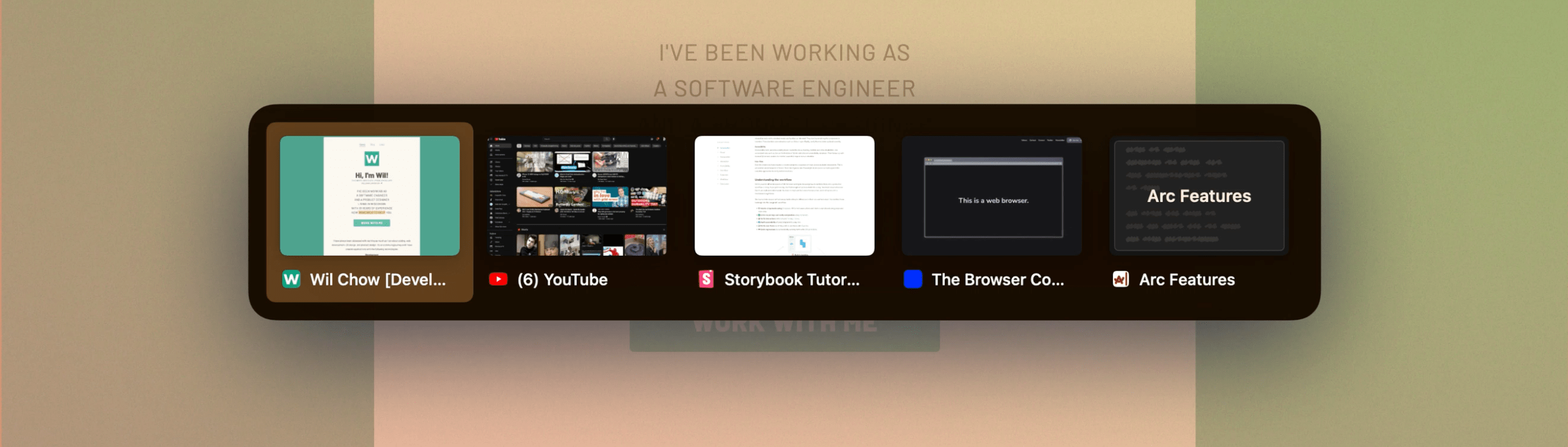 Switching tabs in the Arc browser